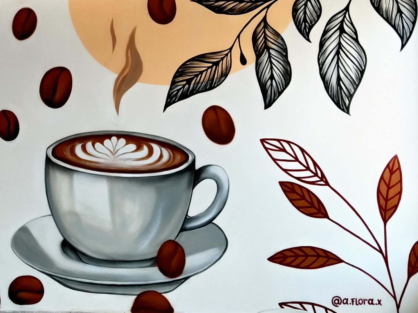 Mural colorido en café Acuarela